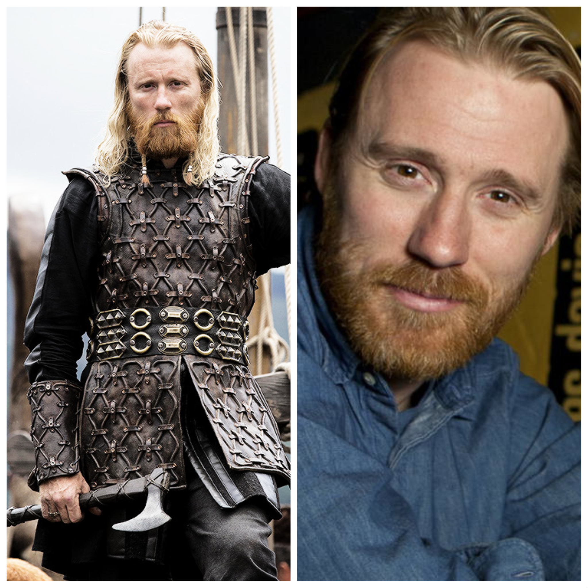 Jarl Borg – Thorbjørn Harr (Vikings)  Afin d’incarner un vrai Viking, l’acteur norvégien se doit d’arborer cheveux longs et barbe longue. Une armure de guerrier est également de rigueur.