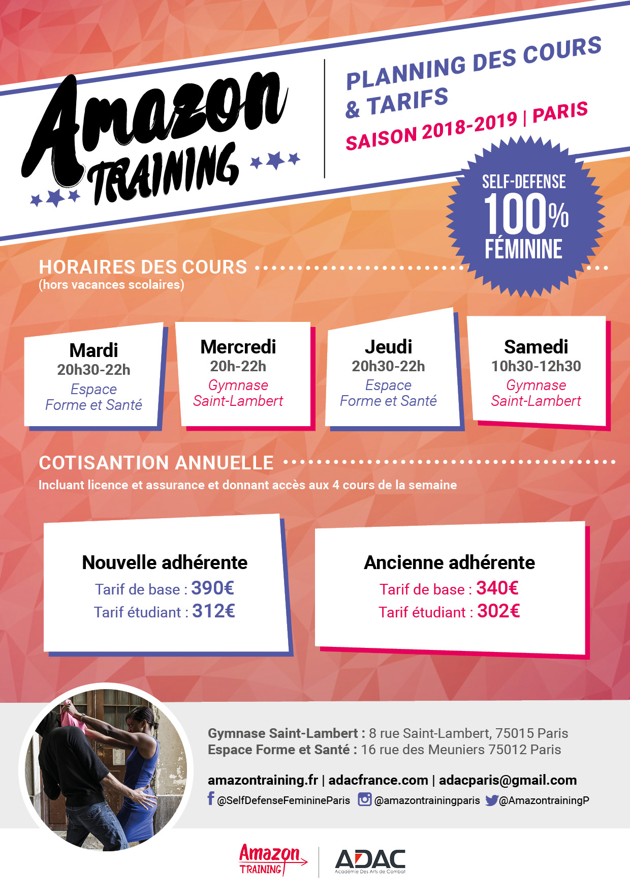 AT affiche planning2018 2019 Association Amazon Training à Paris : FIGHT LIKE A GIRL