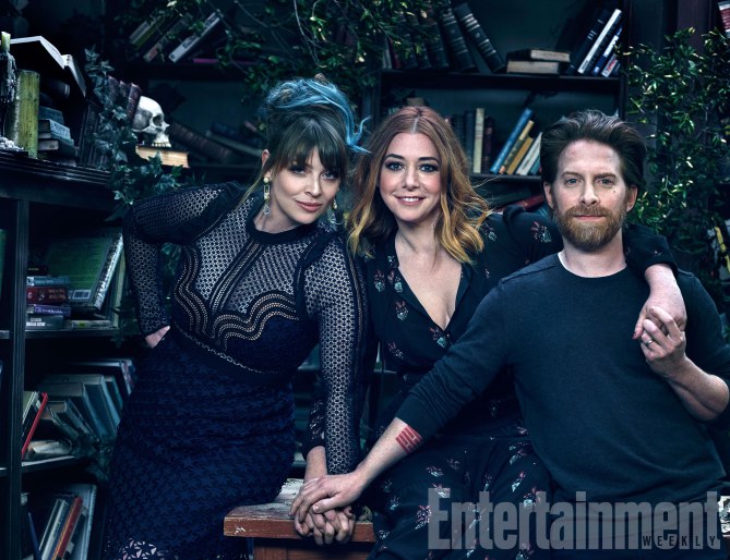 Buffy The Vampire Cast Reunion Shoot (2017) Amber Benson, Alyson Hannigan, and Seth Green of Buffy The Vampire Slayer photographed exclusively for Entertainment Weekly by James White on March 7th, 2017 in Los Angeles. Styling: Annie Jagger/The Only Agency; Prop Styling: Andy Henbest/Art Department;  Benson's Hair: Toni Chavez/The Only Agency; Makeup: Adrienne Herbert/Art Department; Dress: Self Portrait; Shoes: Saint Laurent; Jewelry Erickson Beamon; Hannigan's, Hair: Stephen Sollitto/TMG-LA; Makeup: Marcus Francis/Starworks Artists; Hannigan's Dress: ALC; Shoes: Saint Laurent; Green's Grooming: Katy McClintock; Sweater: John Varvatos; Jeans: G Star; Boots: Saint Laurent; Production: Allison Elioff/Sunny 16 Productions