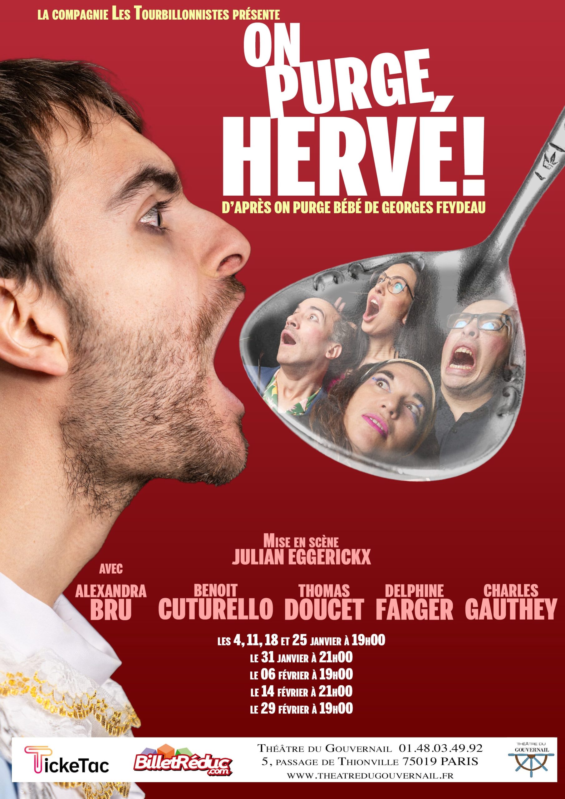 Affiche de la pièce de théâtre "On purge Hervé!"